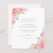予算ブライダルシャワー招待状ヴィンテージピンクフローラ (正面/裏面)