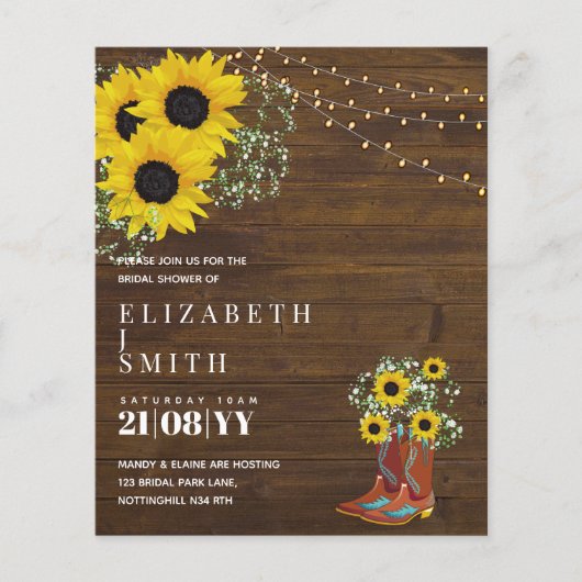 予算ブライダルシャワー招待状素朴ひまわり (正面)