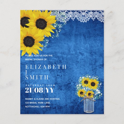 予算ブライダルシャワー招待状素朴ひまわり (正面)