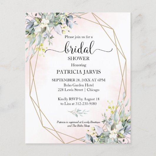 予算ブライダルシャワー招待状緑 (正面)