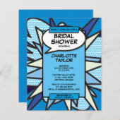 予算ブライダルシャワー漫画ブックブルー招待状 (正面/裏面)