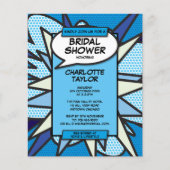 予算ブライダルシャワー漫画ブックブルー招待状 (正面)