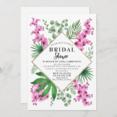 予算ブライダルシャワー熱帯フローラQRコードボホ 招待状 (正面/裏面)