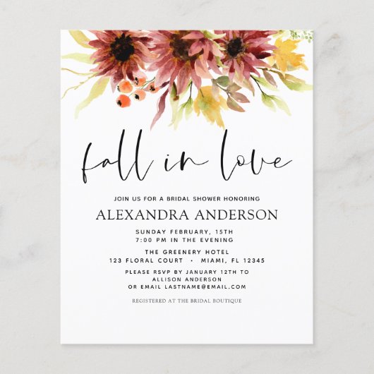 予算ブライダルシャワー秋インラブサンフラワー チラシ (正面)