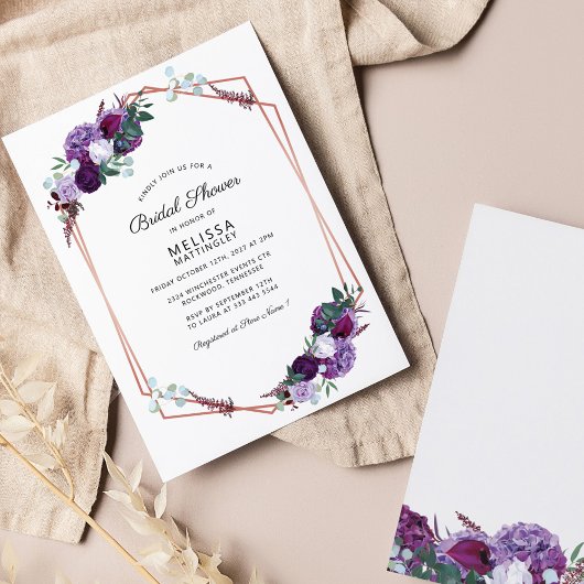 予算ブライダルシャワー紫フローラ幾何学模様