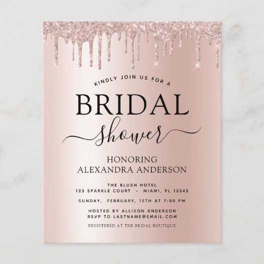 予算ブライダルシャワー赤面ピンクグリッター チラシ (正面)
