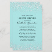 予算ブライダルシャワー銀ティール（緑がかった色）招待状 (正面/裏面)