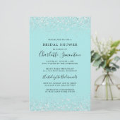 予算ブライダルシャワー銀ティール（緑がかった色）招待状 (スタンド正面)