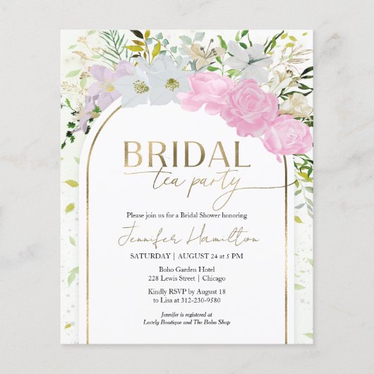 予算ブライダルティーパーティーブライダルシャワー招待 (正面)