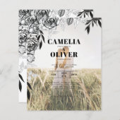 予算ブラックバラフォトオーバーレイ結婚式の招待 (正面/裏面)