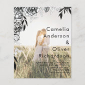 予算ブラックバラフォトオーバーレイ結婚式の招待 (正面)