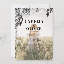 予算ブラックバラフォトオーバーレイ結婚式の招待