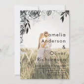 予算ブラックバラフォトオーバーレイ結婚式の招待 招待状 (正面)