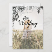 予算ブラックバラフォトオーバーレイ結婚式の招待 招待状 (正面)