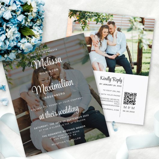 予算ブラック透明2枚フォトQRコードRSVP