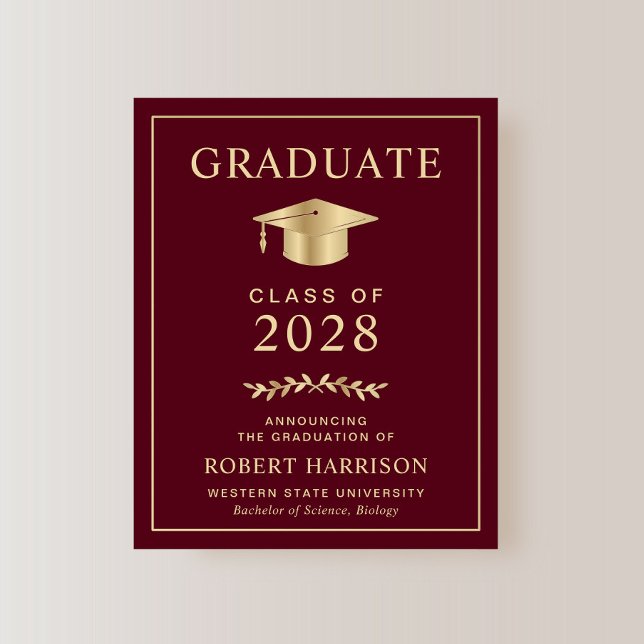 予算ブルゴーニュ金ゴールド卒業発表 (An elegant college graduation announcement to celebrate the graduate's achievements)