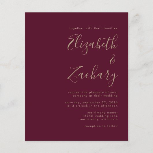 予算ブルゴーニュ金ゴールドQRコード結婚式の招待 (正面)