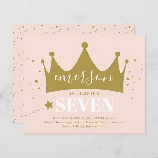 予算プリンセスピンクバースデーパーティーへの招待 (正面/裏面)