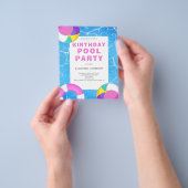 予算プールパーティー誕生日招待状 チラシ (手)