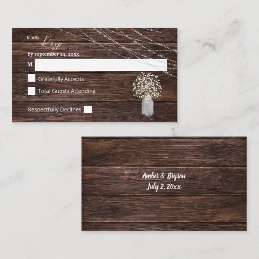 予算ベビーの息、木材フローラ2SM食事なしRSVP エンクロージャーカード (正面/裏面)