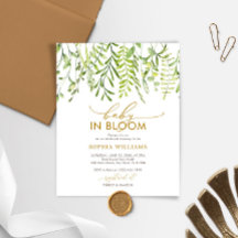 予算ベビーイン開花グリーンベビーシャワー招待状