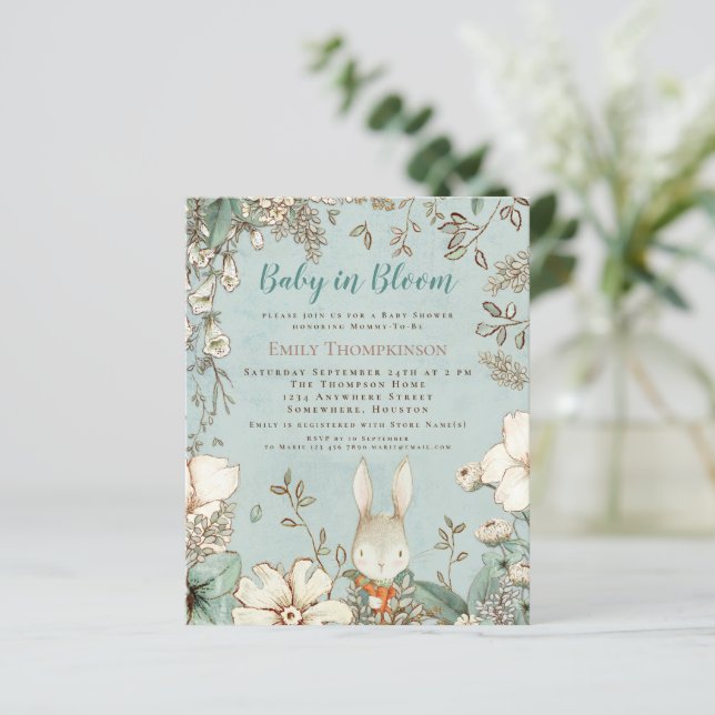 予算ベビーイン開花バニーボーイベビーシャワー招待状 (スタンド正面)