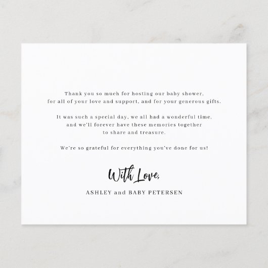 予算ベビーシャワーエレガント写真サンキューカード (裏面)