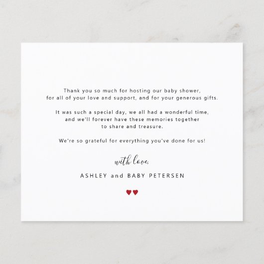 予算ベビーシャワー写真シンプルサンキューカード (裏面)