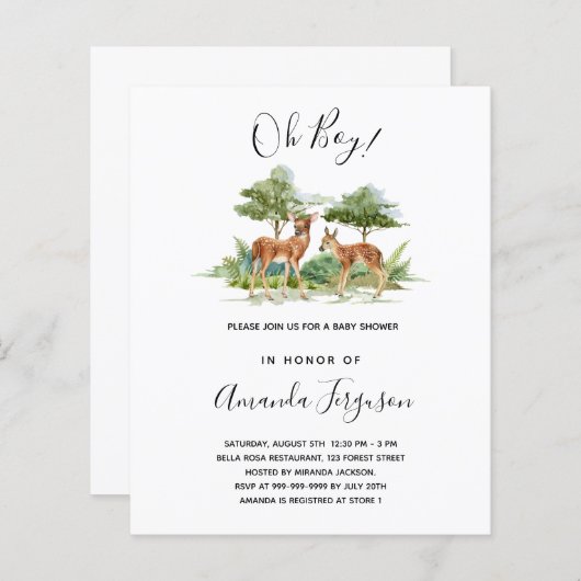 予算ベビーシャワー森林への招待 (正面/裏面)