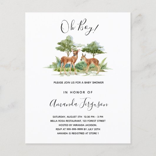 予算ベビーシャワー森林への招待 (正面)