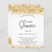 予算ベビーシャワー白金ゴールドグリッター招待 (正面/裏面)