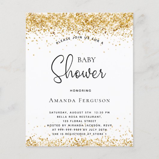 予算ベビーシャワー白金ゴールドグリッター招待 (正面)