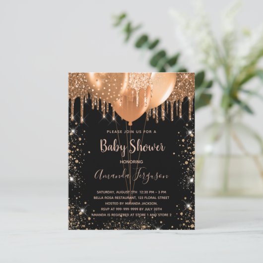 予算ベビーシャワー黒金ゴールドグリッター招待 (スタンド正面)