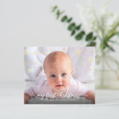 予算ベビーフォト初めてのクリスマススノーフレークスカード (スタンド正面)