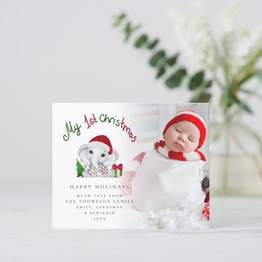 予算ベビー初めてのクリスマスゾウ写真カード (スタンド正面)