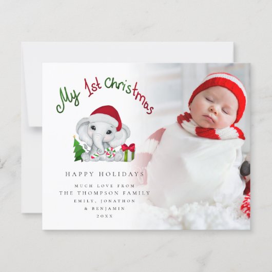 予算ベビー初めてのクリスマスゾウ写真カード (正面)