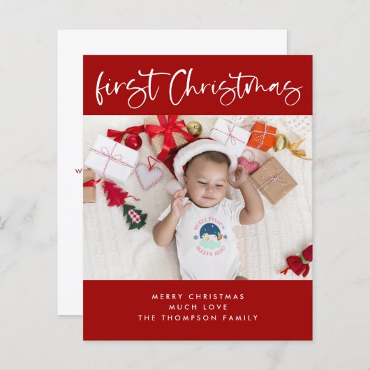 予算ベビー初めてのクリスマスフォトスモールフラットカード (正面/裏面)