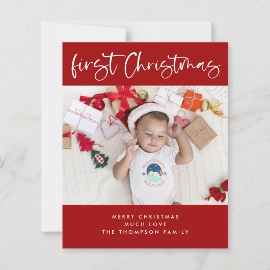 予算ベビー初めてのクリスマスフォトスモールフラットカード (正面)