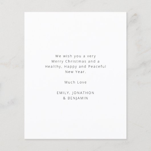 予算ベビー初めてのクリスマスフォトホリデーカード (裏面)