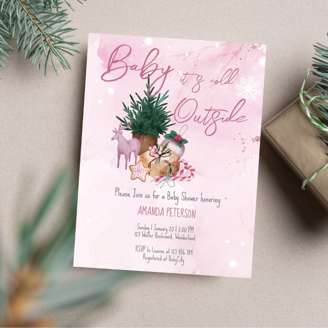 予算ベビー寒い外の赤ちゃんシャワーinvitati (Budget Baby It's Cold Outside baby shower invitation pink winter baby shower invitation)