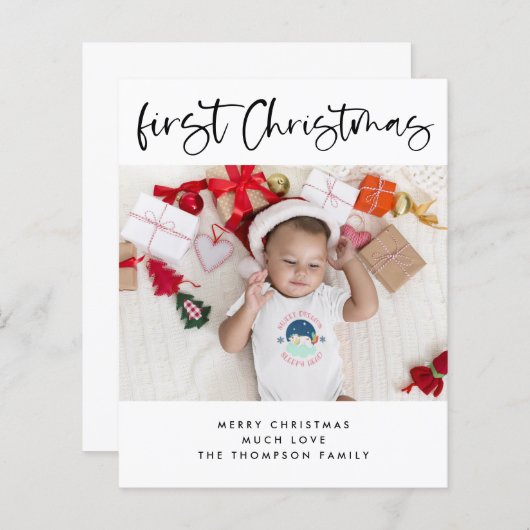 予算ベビー第1回クリスマスフォトスモールフラットカード (正面/裏面)