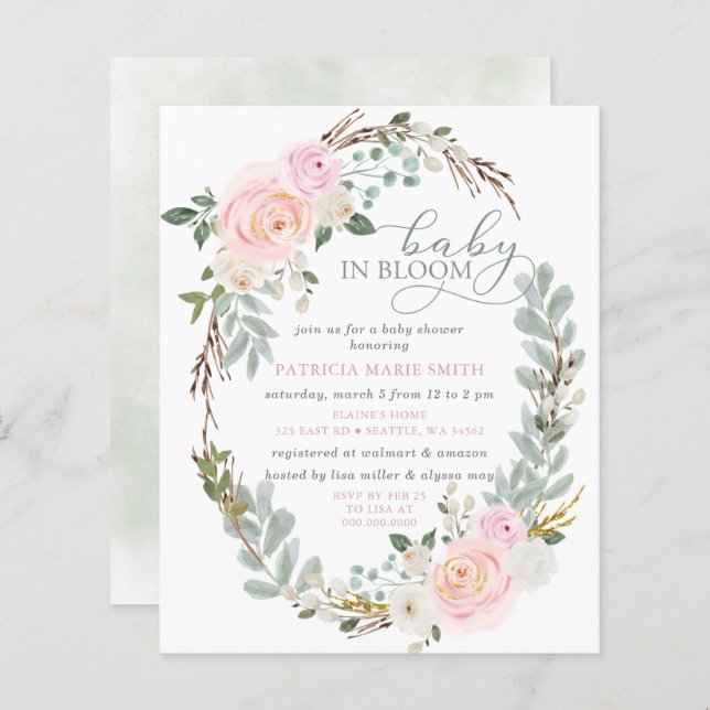 予算ベビー開花ピンクフローラガールベビーシャワー (正面/裏面)