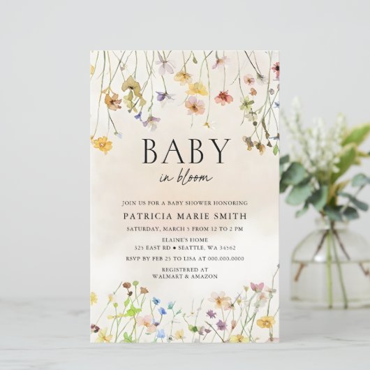 予算ベビー開花ワイルドフラワーベビーシャワー招待状 (スタンド正面)