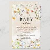 予算ベビー開花ワイルドフラワーベビーシャワー招待状 (正面/裏面)