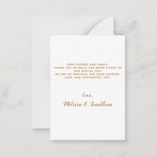 予算ペットフォトドッグ結婚ズシック金ゴールドありがとう ノートカード (裏面)