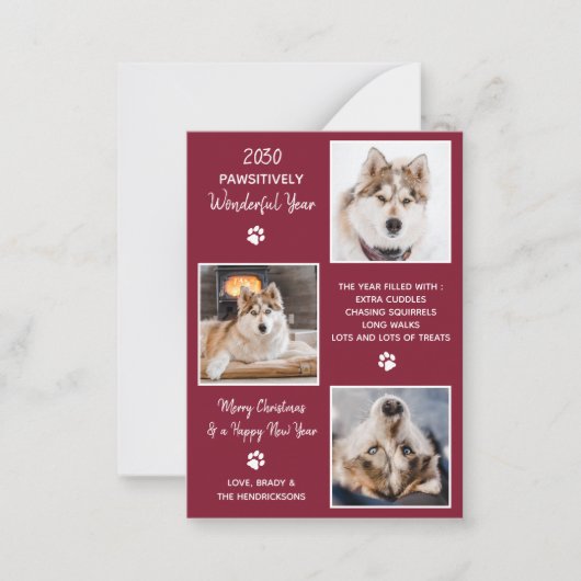 予算ペット年のレビュー犬3写真ホリデー ノートカード (正面)