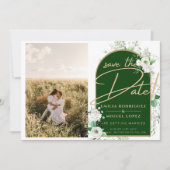 予算ホワイトローゼグリーンウェディング日付を保存 招待状 (正面)