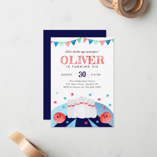 予算ボーリング誕生日パーティーいくつかのおもしろいをストライキ ノートカード (正面/裏面インサイチュ)