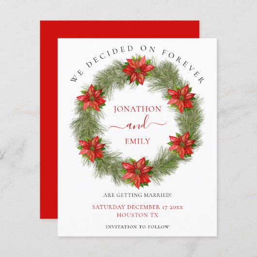 予算ポインセチアのクリスマスウェディング日付を保存 (正面/裏面)