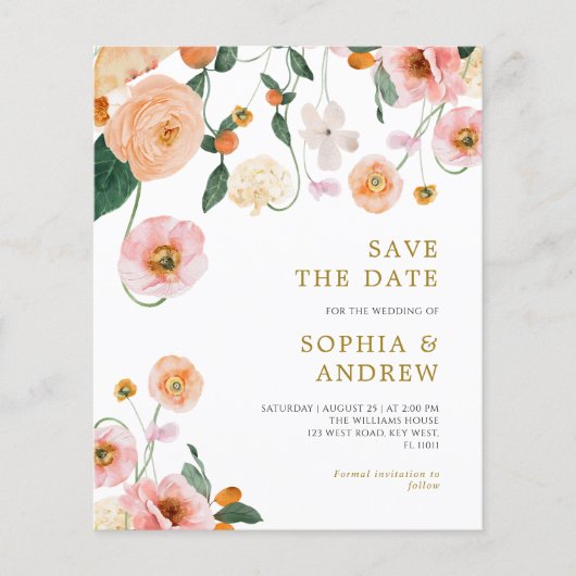 予算ポピー花の結婚式の日付を保存 (正面)